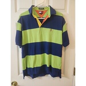 Vintage 90s Y2K Tommy Hilfiger Men's Green and Blue Polo-shirt SIZE M